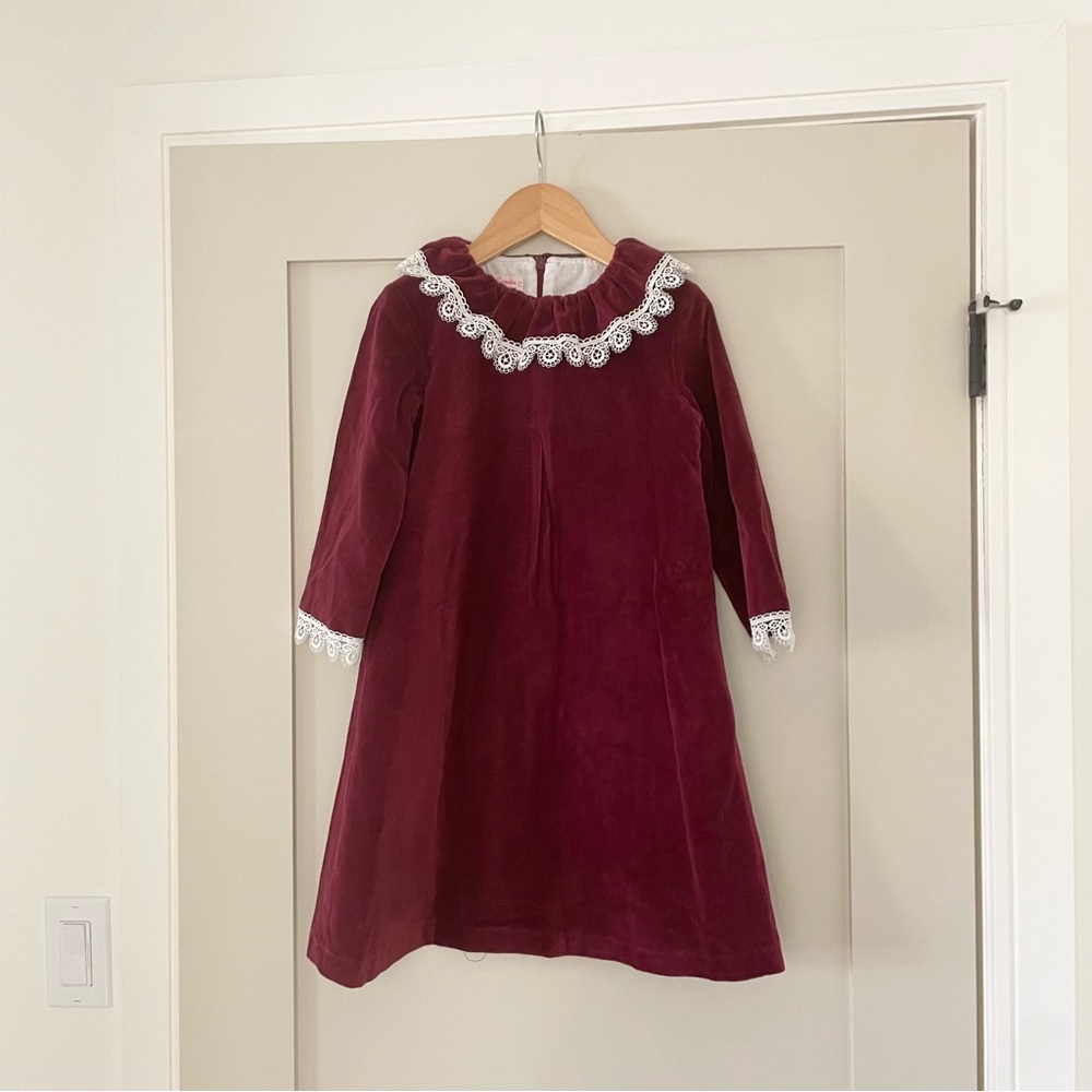 Elegant Burgundy Kids Dress with Lace Trim